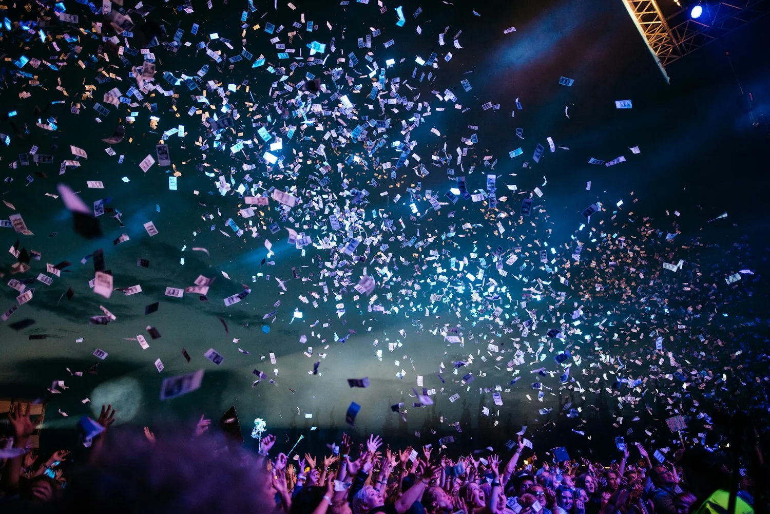 UK Talent Show stage with a speaker performing in front of a live audience